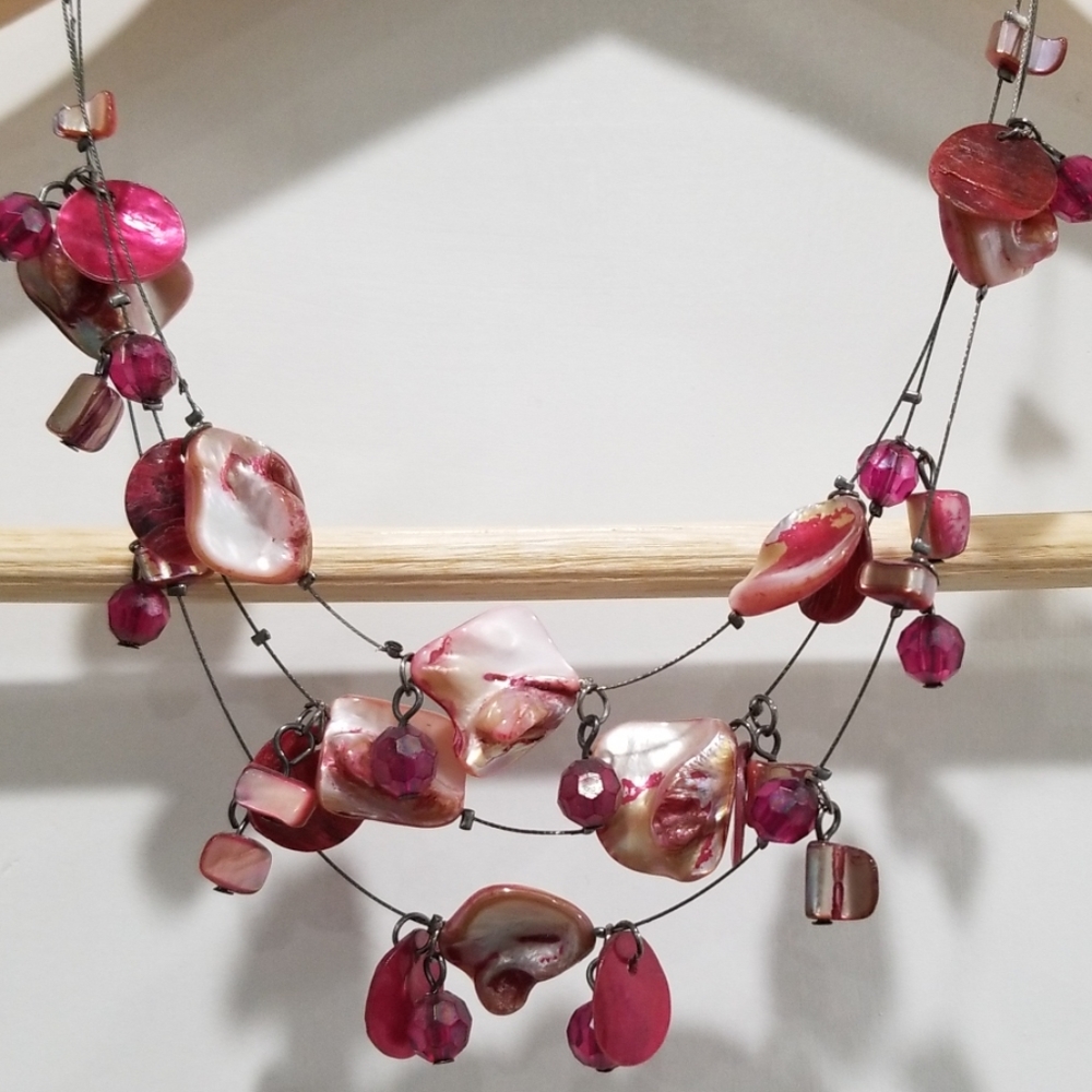 Beaded triple-strand necklace
